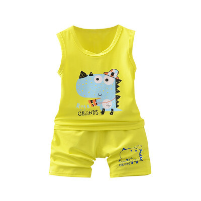 

Summer Baby Boys Outfits Clothes Sets Girls Sleeveless Cartoon Dinosaur Print Vest TopsShorts Suits Casual Sets