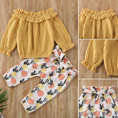 

Newborn Baby Girl Kid Off Shoulder Top Floral Pants Autumn Clothes 2PCS