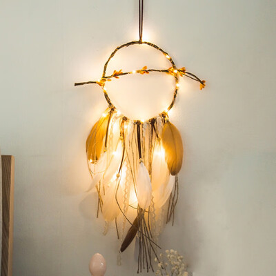 

String Lights Dream Catcher Ornaments Innovative Gifts Wind Chimes Dreamcatcher Natural Feathers Wall Hanging Decoration