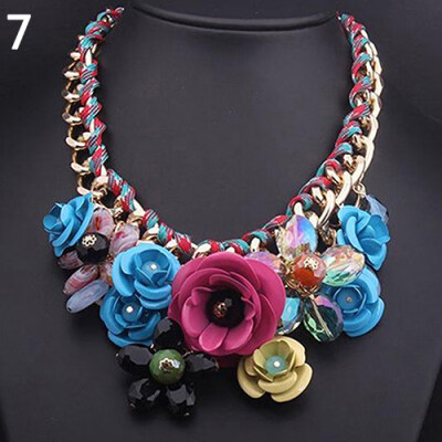 

Elegant Women Flower Pendant Rhinestone Statement Bib Collar Necklace Xmas Gift