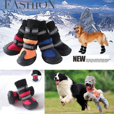 

4PCS Pets Dog Winter Warm Snow Booties Waterproof Anti-Slip Protective Shoes Boots