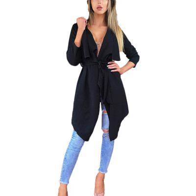 

Toponeto Womens Loose Solid Irregular Hem With Lapel Coat Trench Coat Cardigan Tops