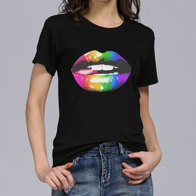 

Starmoon Women Girls Plus Size Lips Print Shirt Short Sleeve T Shirt Blouse Tops