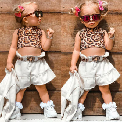 

Toddler Kid Baby Girl Leopard Print Tops Pants Shorts 2PCS Outfit Clothes Summer