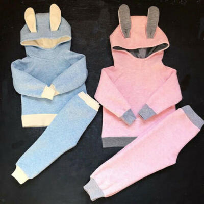 

Toddler Kids Baby Girl Solid Color Long Sleeve Rabbit Ears TopsPants Outfit Set