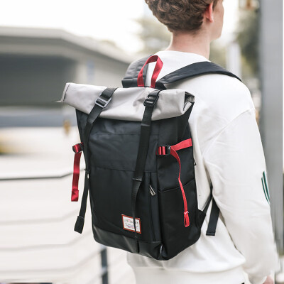 

Schoolbag mens fashion backpack roll cover backpack Korean college students large capacity leisure simple travel bag