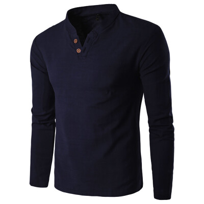 

Autumn New Men\S Long Sleeved T-Shirt Mandarin Collar Casual Men Top Tee