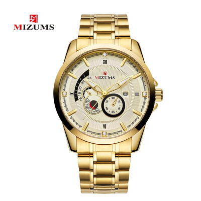 

MIZUMS Men Fashion Alloy Case Stainless Steel Band Watch Business Calendar Waterproof Quartz Wrist Watch