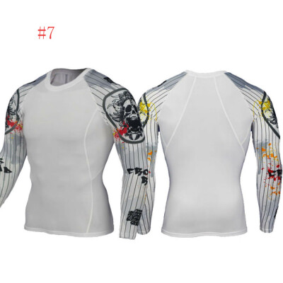 

Men Compression Printed Long Sleeve T Shirt Stretch Gym Sport Fitness Top US