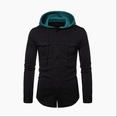 

Male Fashion Cardigan Hooded Sweatshirts Casual Hoodies with Patchwork Pattern for Men