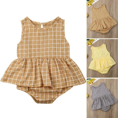 

US Newborn Kids Baby Girls Summer Plaid Romper Jumpsuit Bodysuit Clothes Outfits