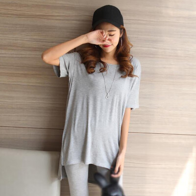 

Summer Modal Plus Size Loose Round Neck Bottoming Shirt Casual Solid Short-sleeved Womens T-shirt