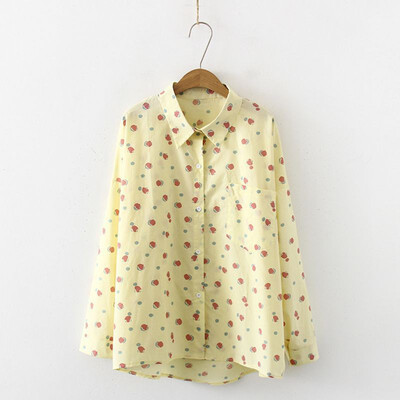 

Fashion Womens Blouse Autumn Ladies Button Down Long Sleeve Printed Blouse Loose Casual Turn-down Collar Shirt Tops