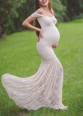 

Off-the-shoulder Lace Fishitail Maternity Dress