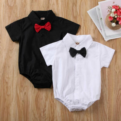 

UK Newborn Baby Boys Toddler Bow Tie Tops Romper Gentleman Outfit Clothes Suit