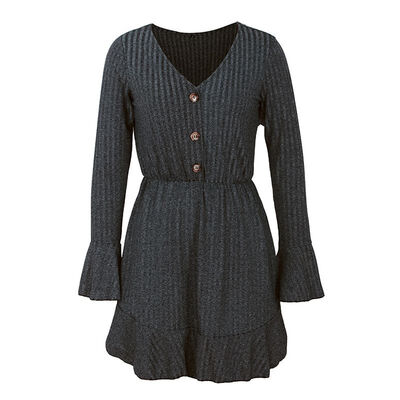 

Autumn And Winter New Solid Color Long-sleeved V-neck Knit Dress