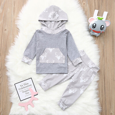 

Newborn Baby Girl Boy Hooded Deer Print TopPants Outfit Kids Clothes Suit Set