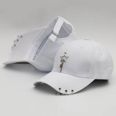 

New Cap Female Korean Chaopai Joker Student Stars with Spring&Summer Street Iron Ring Hip Hop Baseball Cap Male