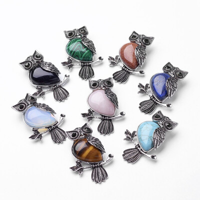 

Natural or Synthetic Gemstone Pendants Big Pendants with Alloy Rhinestone Findings Owl Antique Silver 50x35x14mm Hole 6x9mm