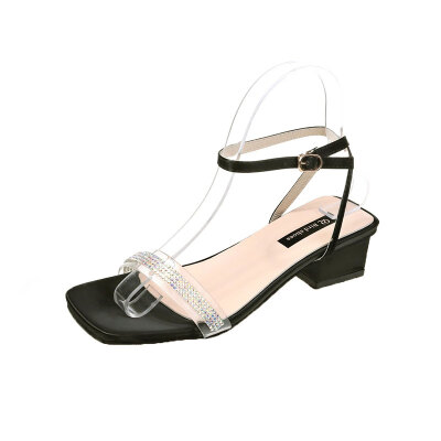 

A hundred fairy wind sandals women with a word buckle with transparent water drill heels