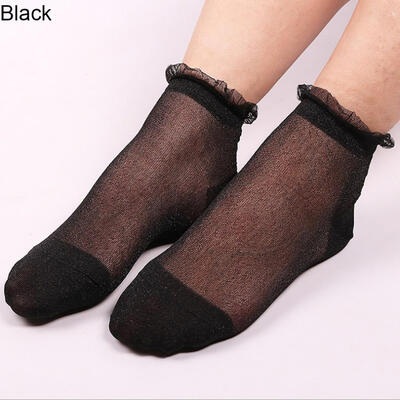 

Summer Women Ladies Sheer Silky Glitter Transparent Lace Ankle Socks Gift