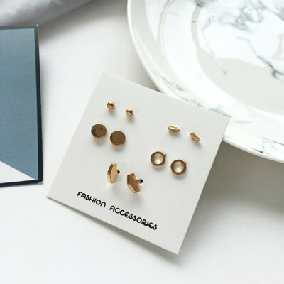 

5 pairset Gold Silver Color Earrings Set Heart Geometric Stud Earrings Set Pearl Earrings for Women Jewelry Gifts