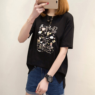 

Cute Sweet Cartoon Animal Letter Print Tees Fashion Loose Round Neck Short-sleeved Tops