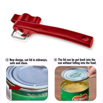 

Cut Manual Can Tin Opener ffner Red New Stainless Steel Safety Side Smooth Edge