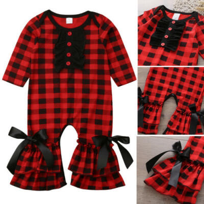 

Cute Newborn Baby Girl Plaids Ruffle Romper Bodysuit Jumpsuit Clothes Outfit USA