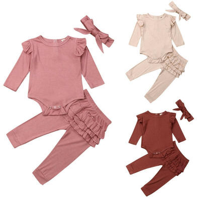 

0-24 Months Autumn Newborn Baby Girl Clothes Romper Bodysuit Ruffle Pants Leggings Outfits 3PCS