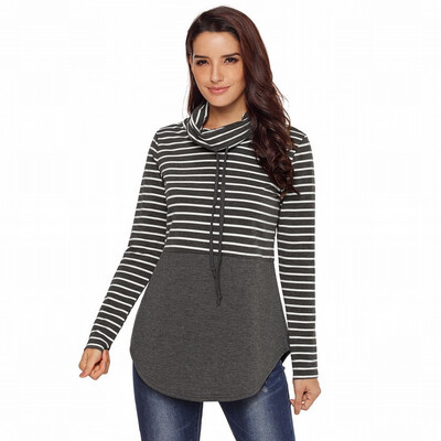 

Splicing high collar long sleeve brushed bib sweatshirt casual pullover sweatshirt
