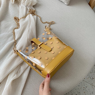 

Ins summer new transparent bag girl new 2019 Korean version of 100 lap chain bucket small bag slanted jelly bag