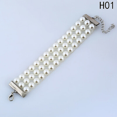 

Stylish Women Charm Personality Simple Multi-layer Pearl Crystal Inlaid Bangle Bracelet Wristband Bridal Jewelry Gifts