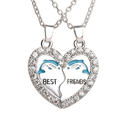 

New Fashion Women Men Broken Heart Letter Panda Dolphin Anchor Penguin Crystal Pendant Necklace Jewelry Set Gifts