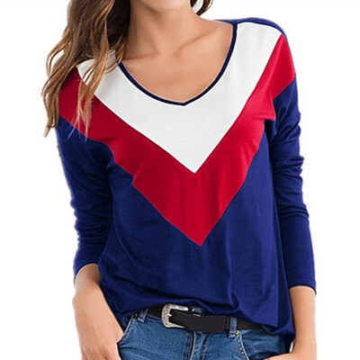 

Womens Shirts Tops Fashion Splicing Round Collar Long Sleeve Casual Pullover