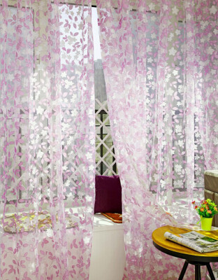 

Gobestart Leaf Sheer Curtain Tulle Window Treatment Voile Drape Valance 1 Panel Fabric