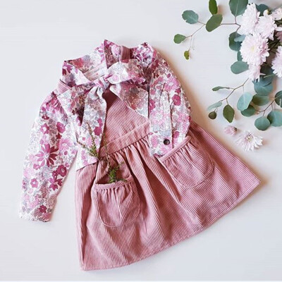 

Sweet Baby Girl Kids Printed Shirt Strap Dress Autumn Clothes Skirt 2PCS 1-6Y