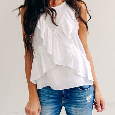 

Starmoon Women Summer Casual Ruffles Sleevess Vest T-Shirt Blouse Cami Tops