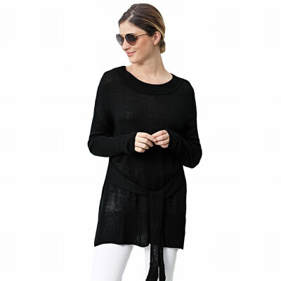 

High neck long sleeve with strap side slit sweater