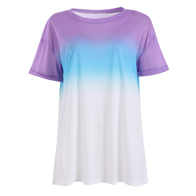 

Womens Tops Round Neck T-Shirt Gradient Short Sleeve Loose Casual Tee Shirts