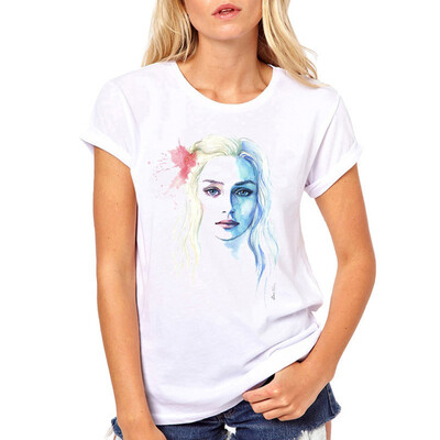 

Starmoon Women Cartoon Girl Print Round Neck Short Sleeved White T-shirt Blouse