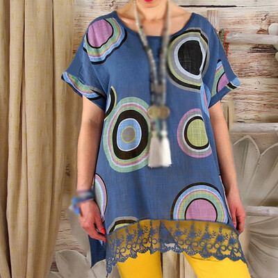 

Women Summer Casual Tunic Tops T-shirt Boho Printed Short Sleeve Loose Blouse