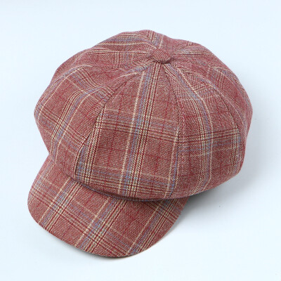 

19 new Cap female Korean version of England retro Plaid Octagon Hat ladies autumn casual painter Hat berets