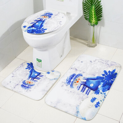

Tailored Christmas Print Toilet Bathroom Mat Three-Piece Floor Mat Carpet Set
