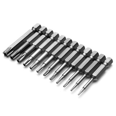 

12pcsSet 50mm 14 Hex Torx Head Batch Screwdriver Bit Magnetic T5-T40 Hand Tool