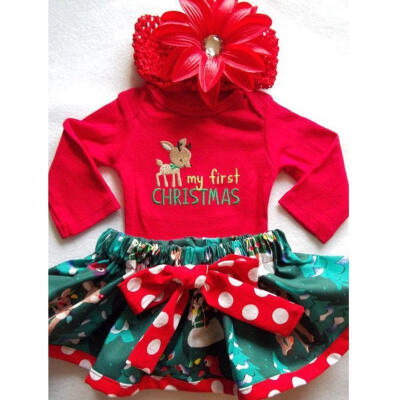 

Cute Newborn Baby Girls Christmas Romper Tops Tutu Skirt Bow Dress Outfits Set