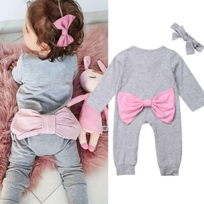 

Newborn Baby Girl Clothes Long Sleeve Bowknot Romper Jumpsuit Bodysuit Outfits