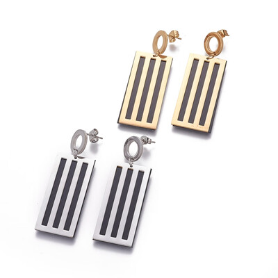 

304 Stainless Steel Stud Earrings with Plastic Rectangle Mixed Color 53mm Pendant 40x18x2mm Pin 08mm