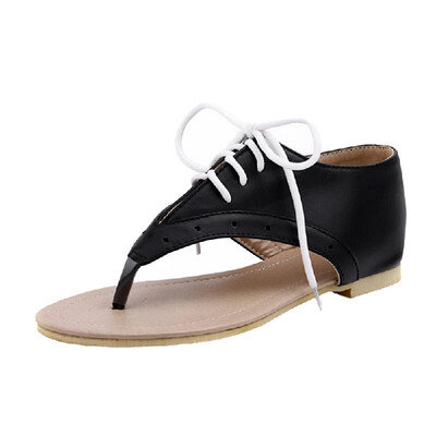 

New Summer Women Flat Sandals Lace Up Cut out Flip Flop Shoes BlackWhitePink