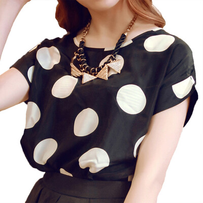 

Women Round Neck Print T Shirt Short Sleeve Chiffon Loose Casual Pullover Top